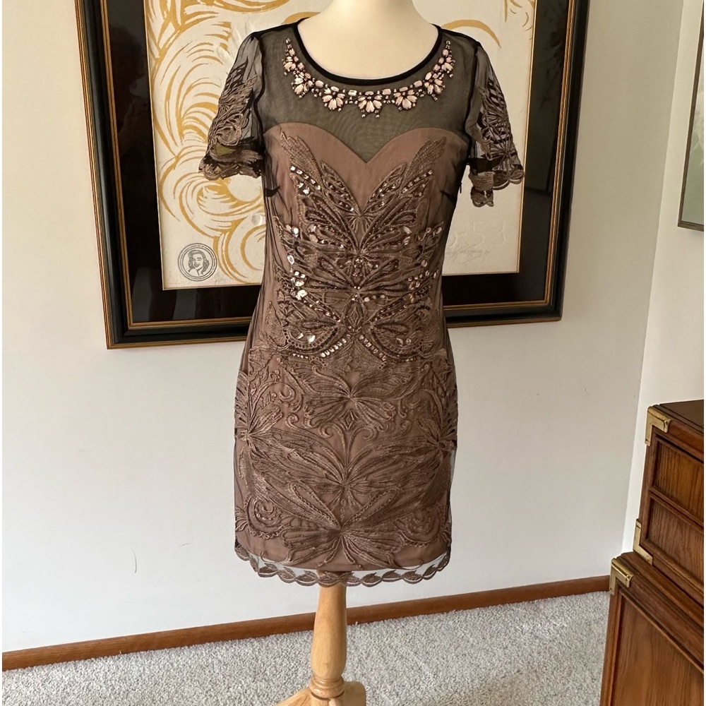 Garcia Cocktail Dress with Crystal Embellishments and Embroidered Lace
